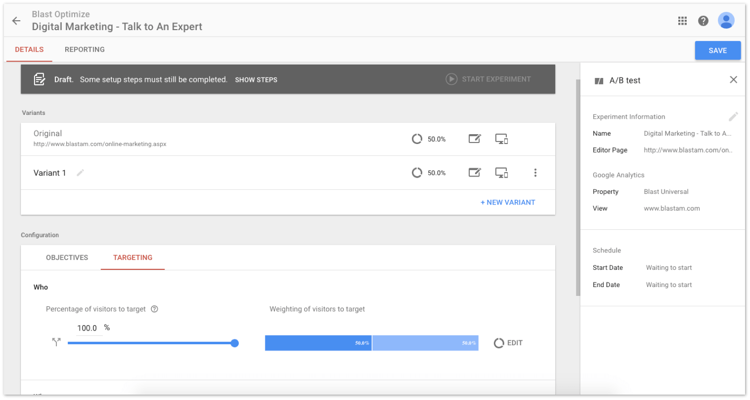 Google Optimize Screenshot Google Optimize Screenshot