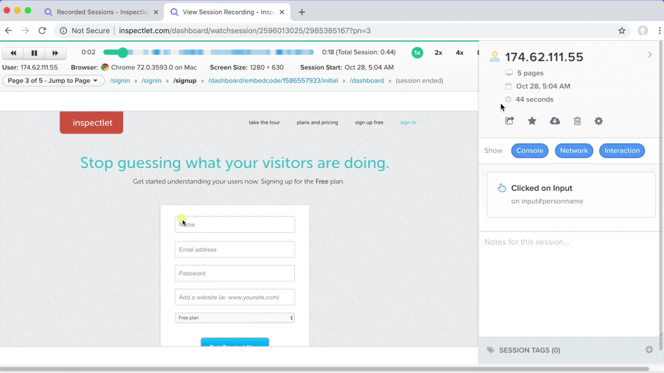 Inspectlet Screenshot Inspectlet Screenshot