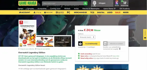 Voorbeeld Gamemania prijs positie Voorbeeld Gamemania prijs positie